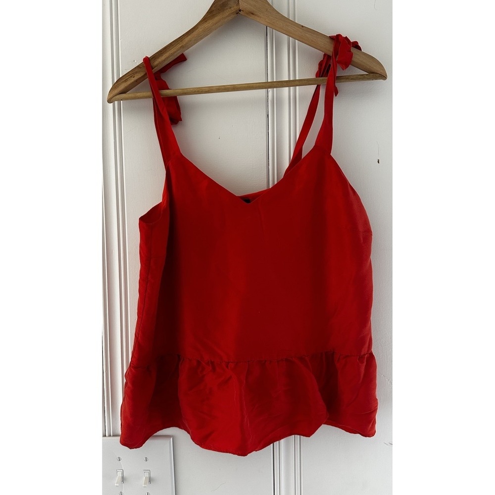 J.Crew Red/Orange 100% Silk Tie Strap Peplum Cami Top Women's Size 2 Coquette